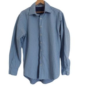 Boden 16.5 Blue Polka Dot Men's Long Sleeve Collared Button Down Shirt